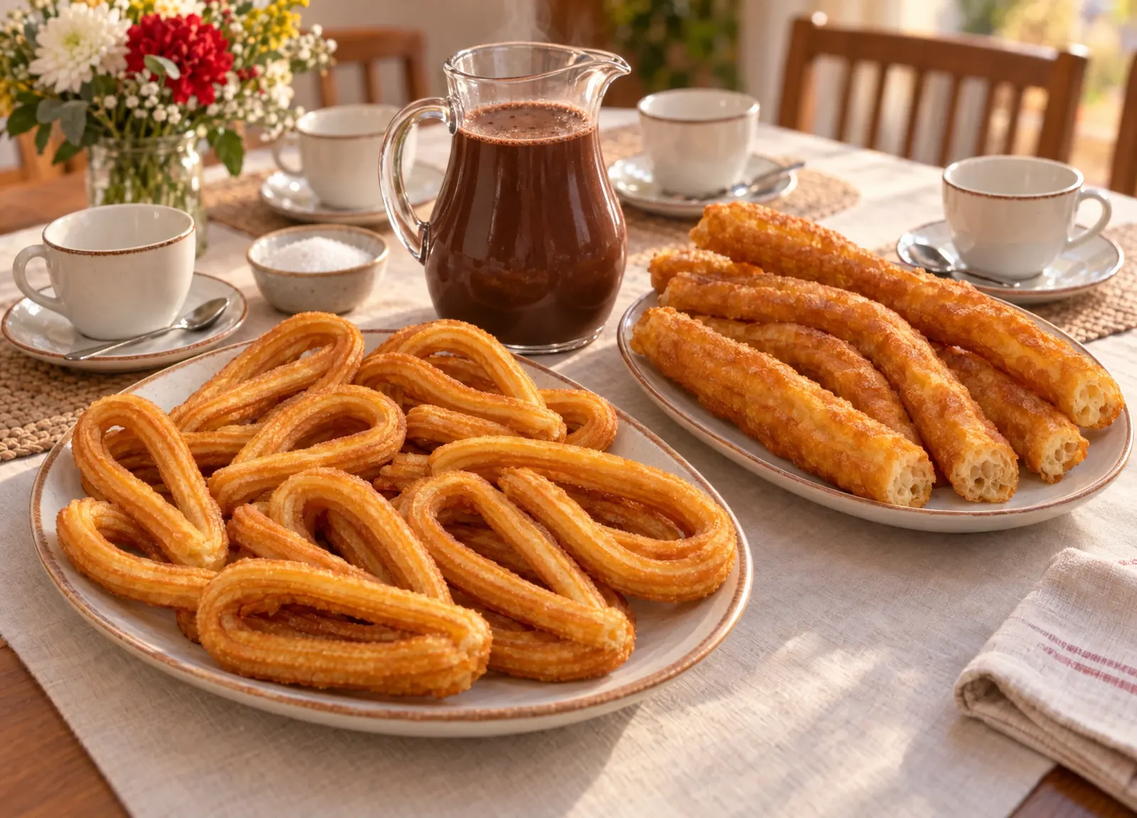 Diez churros, cinco porras y medio litro de chocolate preparados para compartir en familia
