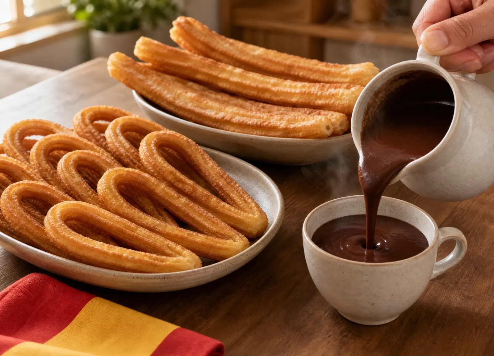Pack Familiar con 10 churros, 5 porras y medio litro de chocolate preparado para compartir en casa