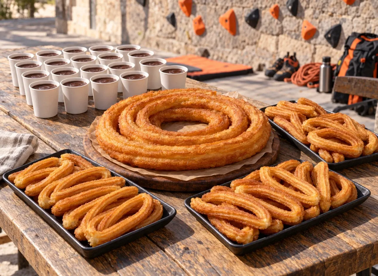 Pack para grupos con 30 churros, una rosca grande y 20 chocolates para compartir durante Urban Climbing Torrejón de Ardoz 2026