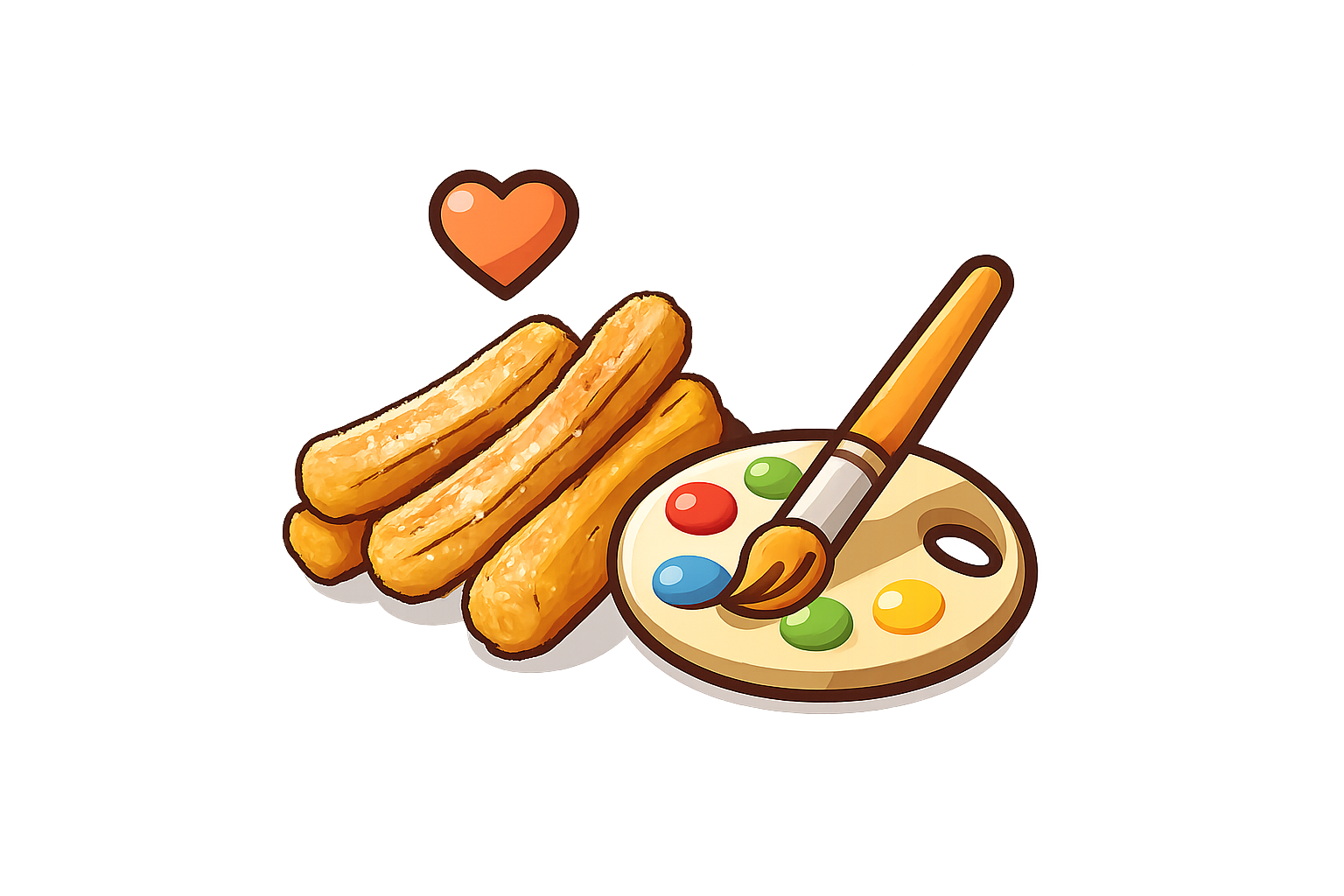 Icono vectorial de un corazón con paleta de colores y pincel, simbolizando personalización de un desayuno romántico.